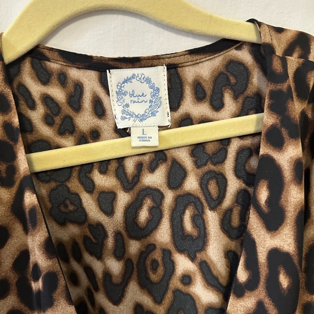 Blue Rain Leopard print Lined Wrap Dress Size Large - Picture 2 of 14